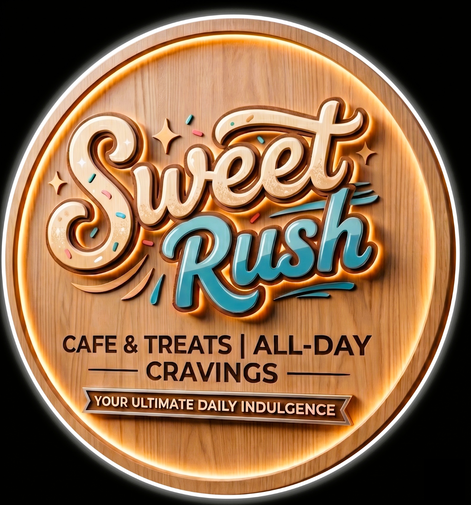 SweetRush Wood and Neon Sign